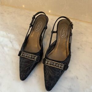 Talbots Black Embellished Slingback Heels